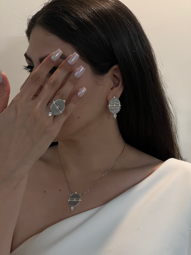 نیم ست سکه صاحبقران زنانه (گردنبند،گوشواره،انگشتر)