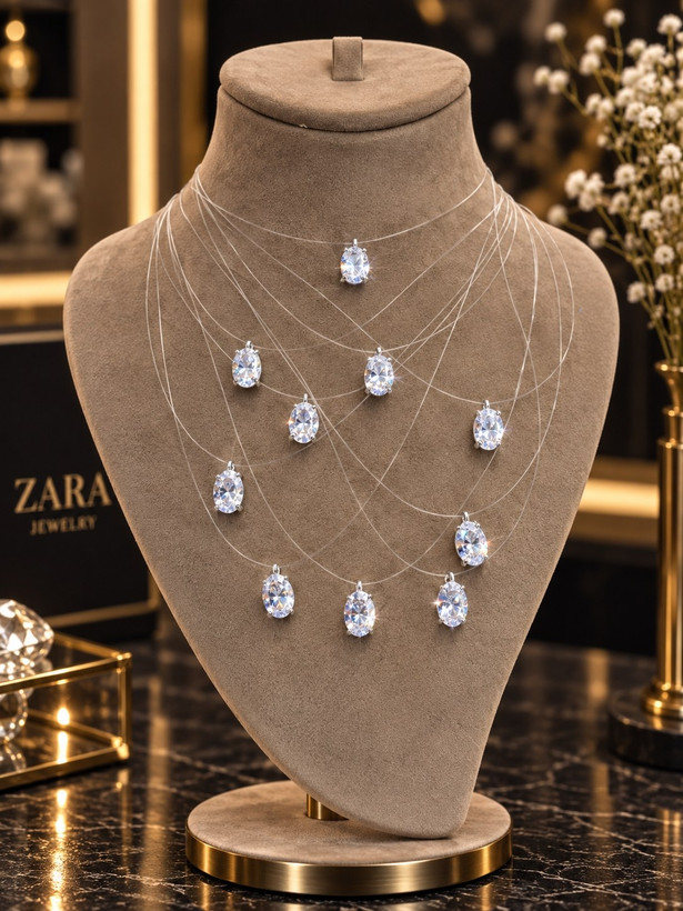 گردنبند سوارسکی بندنامرئی زنانه